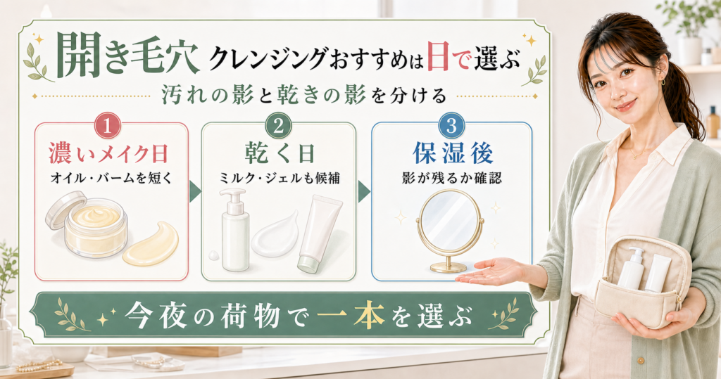 開き毛穴におすすめのクレンジングを濃いメイク日、乾く日、保湿後で選ぶアイキャッチ