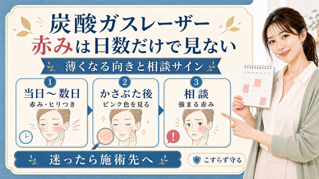 炭酸ガスレーザー後の赤みを日数だけで見ず薄くなる向きと相談サインで確認するアイキャッチ
