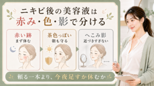 ニキビ後の美容液を赤み、茶色っぽさ、へこみ影で分けて考える美容ボード