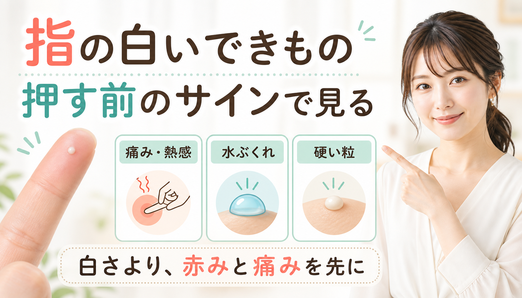 指の白いできものを押す前に痛み・水ぶくれ・硬い粒のサインで見る解説