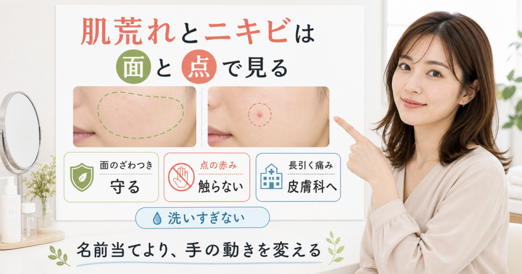 肌荒れとニキビの違いは面と点で見て手の動きを変える