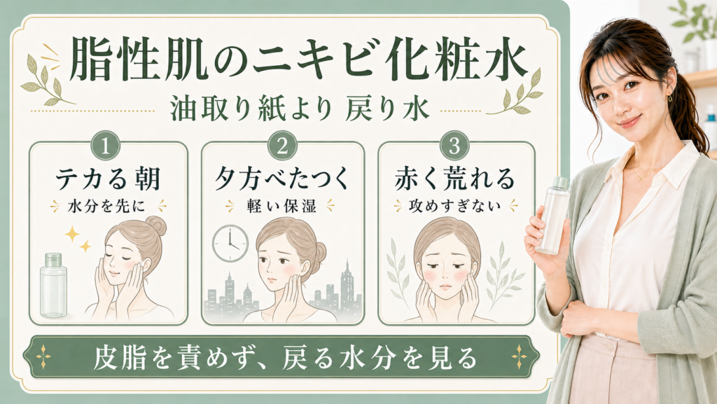 ニキビ化粧水は脂性肌なら油取り紙ではなく戻り水で選ぶ