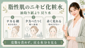 ニキビ化粧水は脂性肌なら油取り紙ではなく戻り水で選ぶ