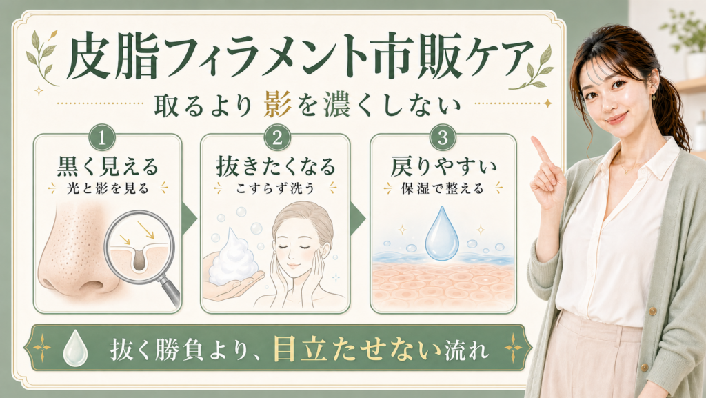 皮脂フィラメントは市販品で抜くより影を濃くしない選び方