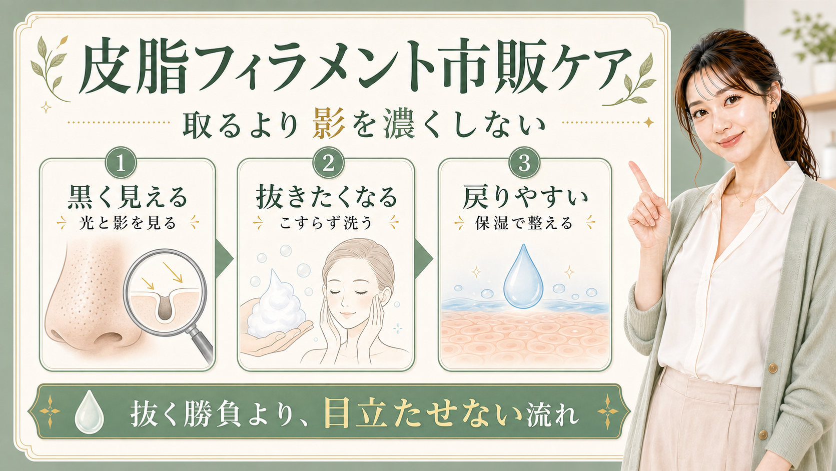 皮脂フィラメントは市販品で抜くより影を濃くしない選び方