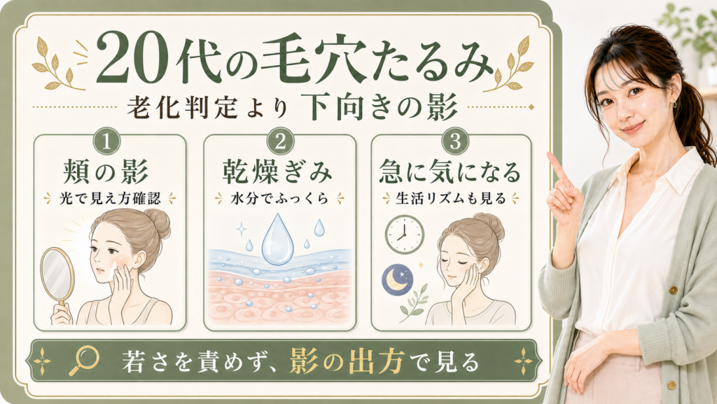 20代の毛穴たるみは老化ではなく下向きの影で見る