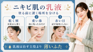 ニキビ肌の乳液選びを乾く頬重い鼻赤い日で分ける美容ボード