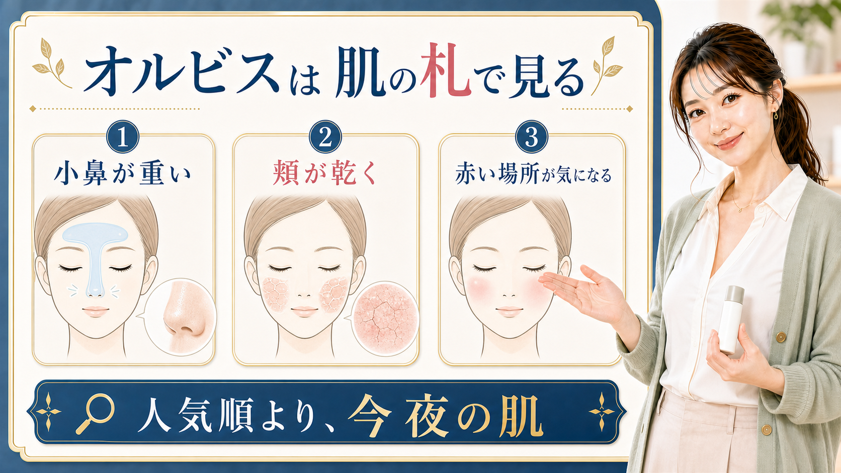 オルビスを肌の札で見ることを示す美容ボード