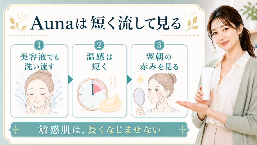 Auna マイルドホットクレンジングジェルを敏感肌で短く使う視点を示すBeauty Board