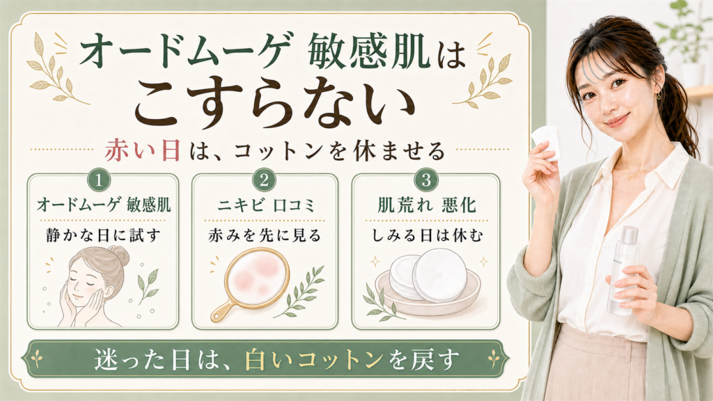 オードムーゲ薬用ふきとり化粧水を敏感肌の日にこすらない判断で説明するBeauty Board