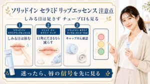 ソリッドイン セラミド リップエッセンスの注意点をしみる日とチューブ口の信号で説明するBeauty Board