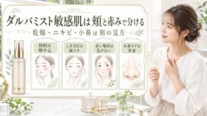 ダルバミストを敏感肌、乾燥、赤み、小鼻別席で分ける説明図