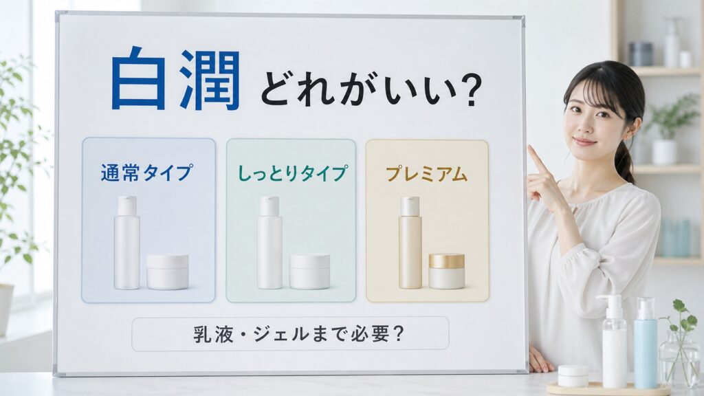 白潤はどれがいいか通常タイプ・しっとりタイプ・プレミアムを比較する美容解説ボード