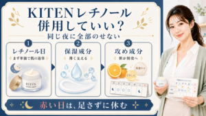 KITENレチノールクリームの併用は同じ夜に全部のせないと示す図解