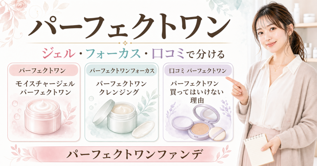 パーフェクトワンをモイスチャージェル、フォーカス、クレンジング、口コミ、買ってはいけない理由、ファンデの検索枝で整理した図解