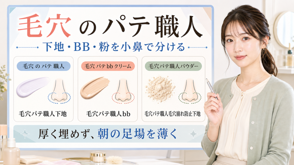 毛穴のパテ職人を下地、BB、パウダー、小鼻の朝の見え方で整理した図解