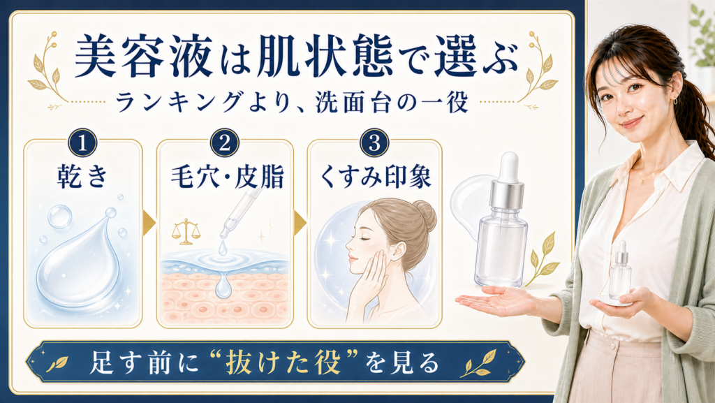 おすすめ美容液を肌状態で選ぶ説明ボード