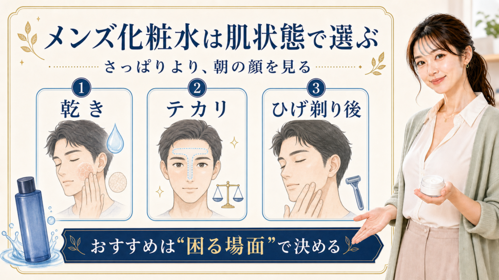 メンズ化粧水を肌状態で選ぶ説明ボード