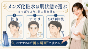 メンズ化粧水を肌状態で選ぶ説明ボード