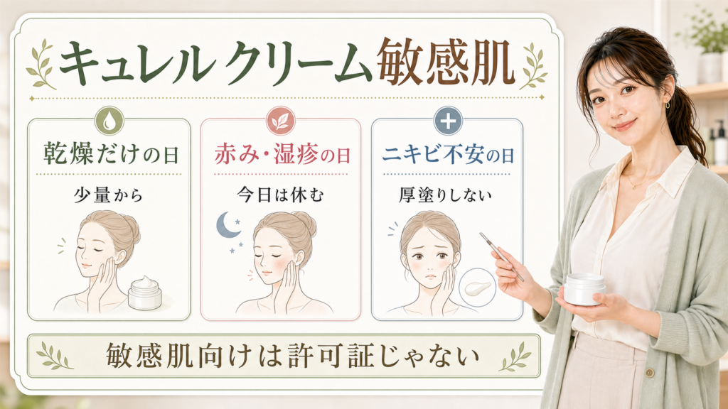 キュレル クリーム 敏感肌で乾燥だけの日、赤み湿疹の日、ニキビ不安の日を分けるアイキャッチ
