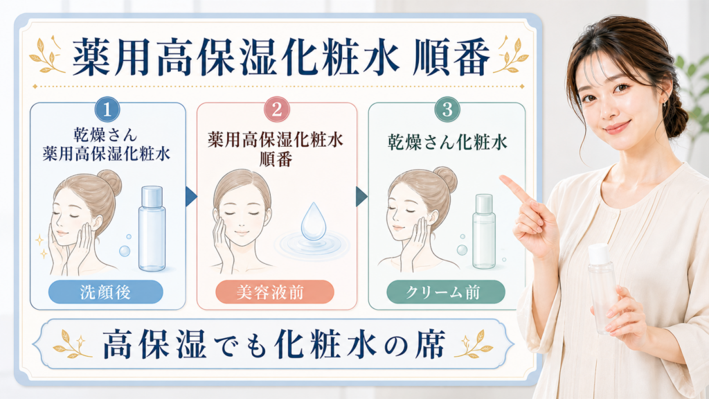 乾燥さん薬用高保湿化粧水の順番を洗顔後・美容液前・クリーム前で整理するアイキャッチ