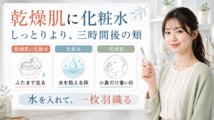 乾燥肌に化粧水をしっとり感、三時間後の頬、小鼻の重さで整理した図解