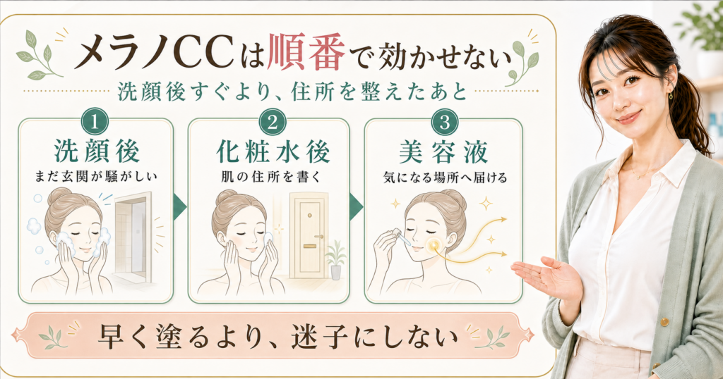 メラノCC美容液の使い方を順番で整理する図解