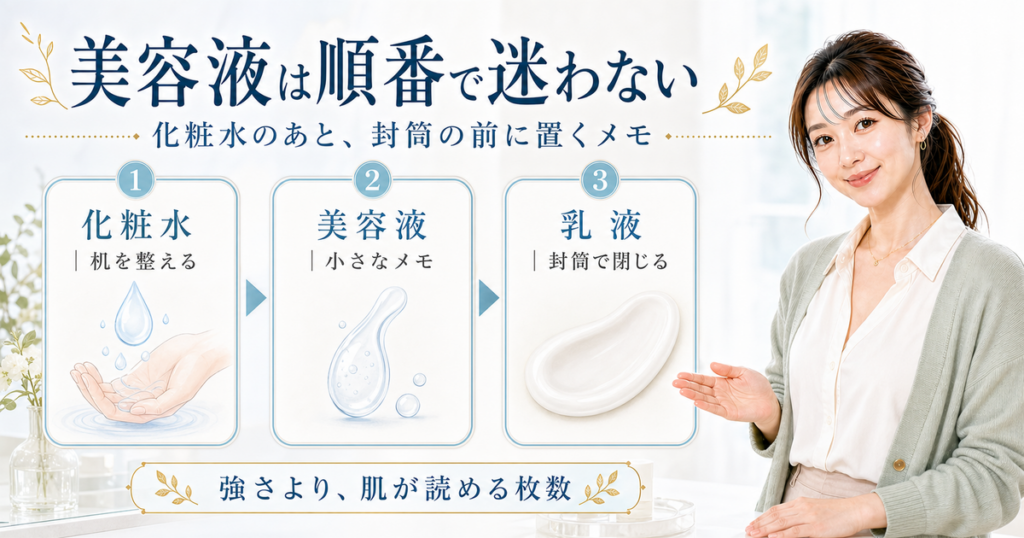 美容液の順番を化粧水と乳液の間で整理する図解