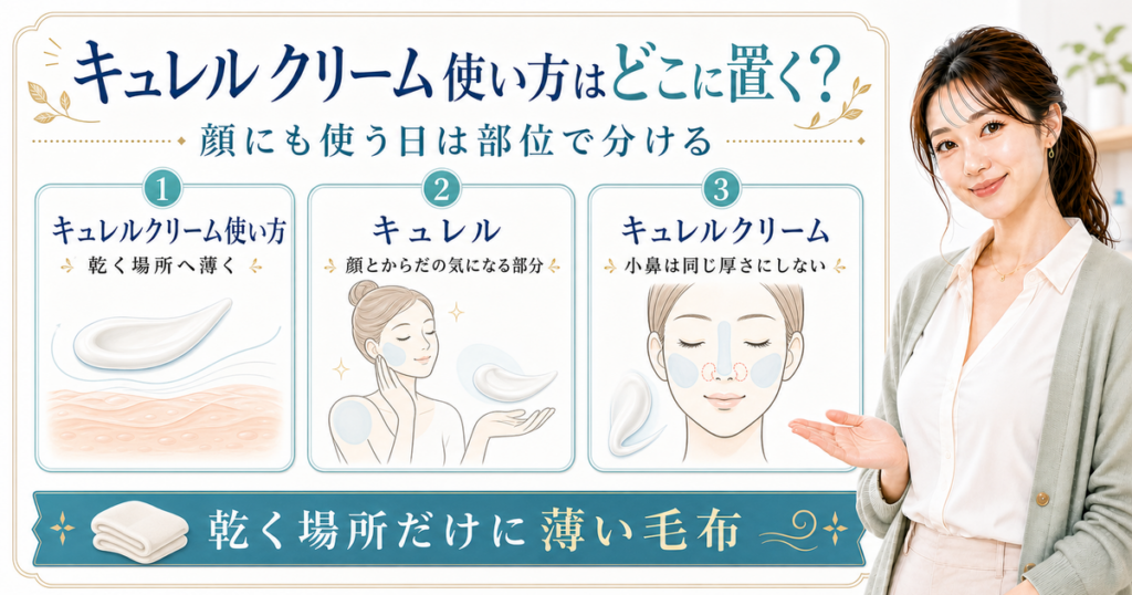 キュレルクリームの使い方と顔の部位別の置き方を検索クエリから選ぶ図解