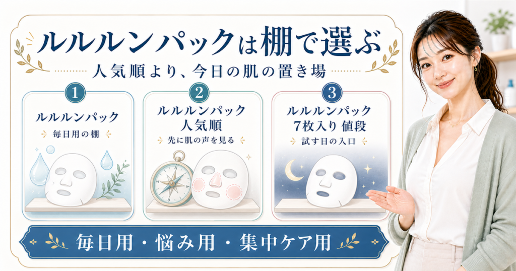 ルルルンパックを毎日用・悩み用・集中ケア用の棚で選ぶ図解