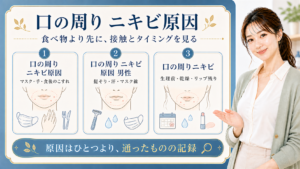 口の周りニキビ原因をマスクやリップやタイミングで整理する図解