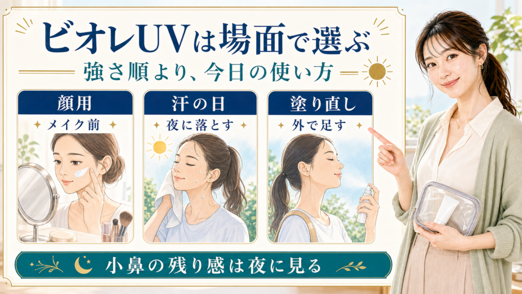 ビオレ日焼け止めを顔用・汗の日・塗り直しで選ぶビューティーボード