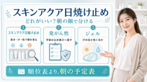スキンアクア日焼け止め。どれがいいかを朝の顔、発がん性の不安、ジェルの選び方で整理するアイキャッチ
