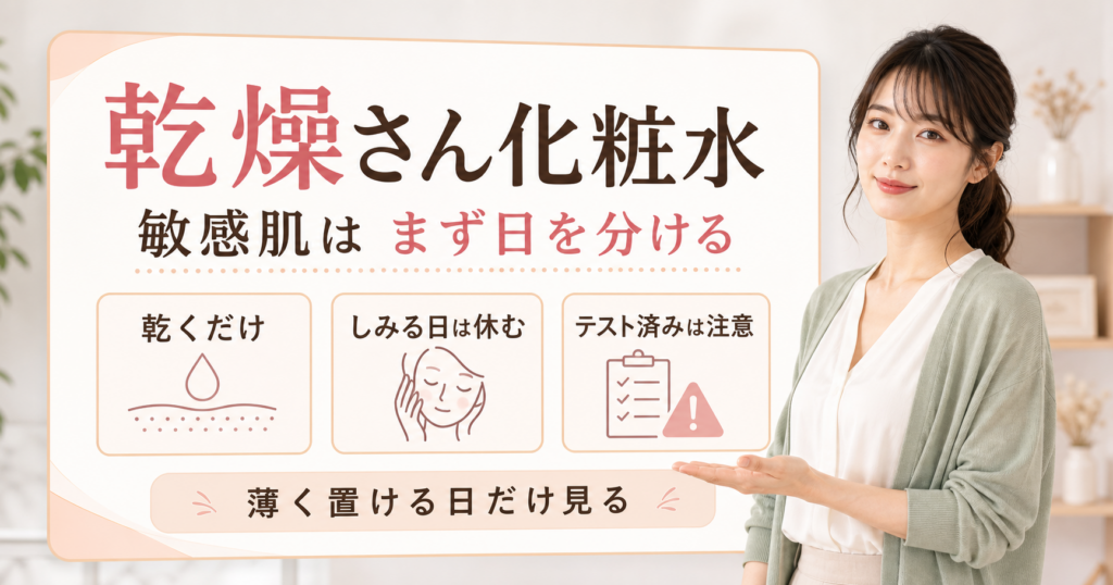 乾燥さん化粧水を敏感肌の日に使うかを乾くだけの日としみる日で分ける解説ボード