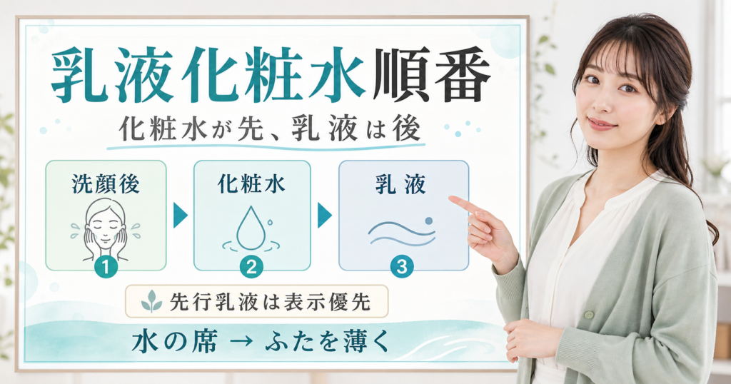 乳液と化粧水の順番を洗顔後・化粧水・乳液で整理したアイキャッチ
