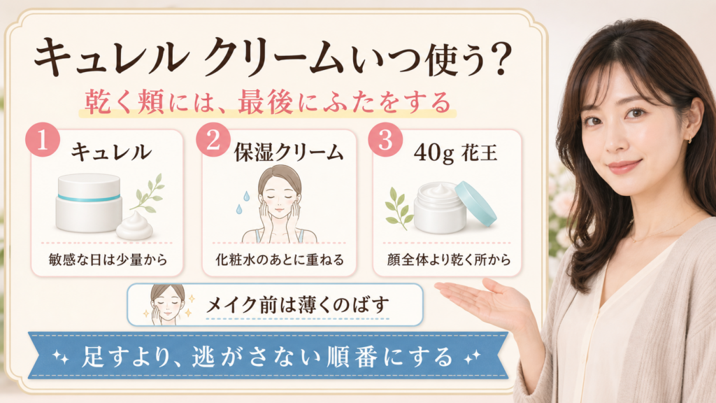キュレル潤浸保湿フェイスクリームはいつ使う？乾く頬に残す順番