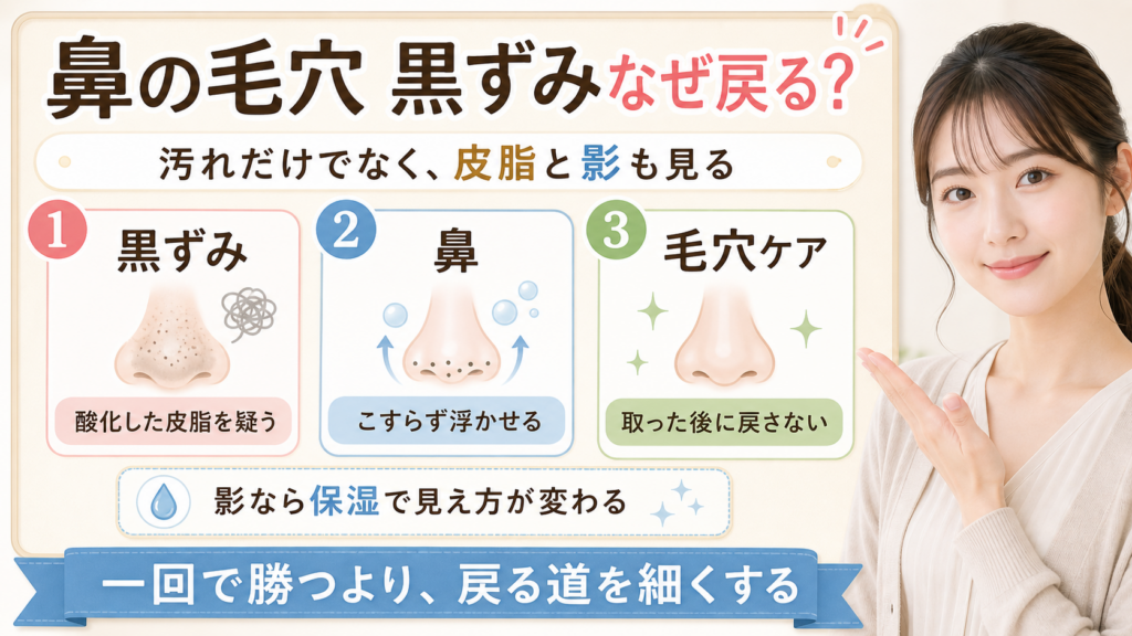 鼻の毛穴黒ずみは汚れだけ？戻る理由とリセット後の守り方