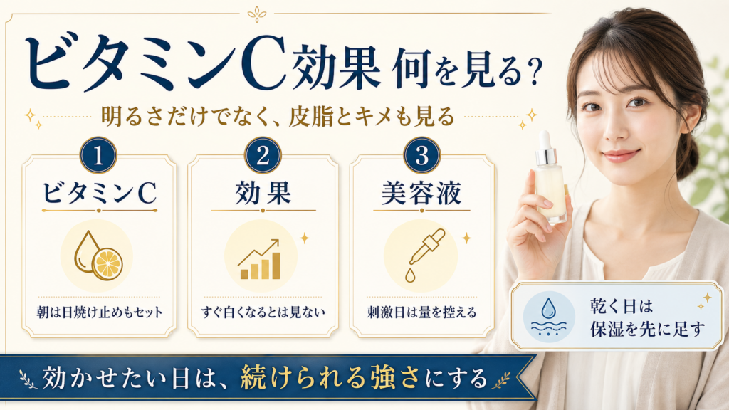 ビタミンCの効果は何を見る？毛穴・くすみ・皮脂で期待を分ける