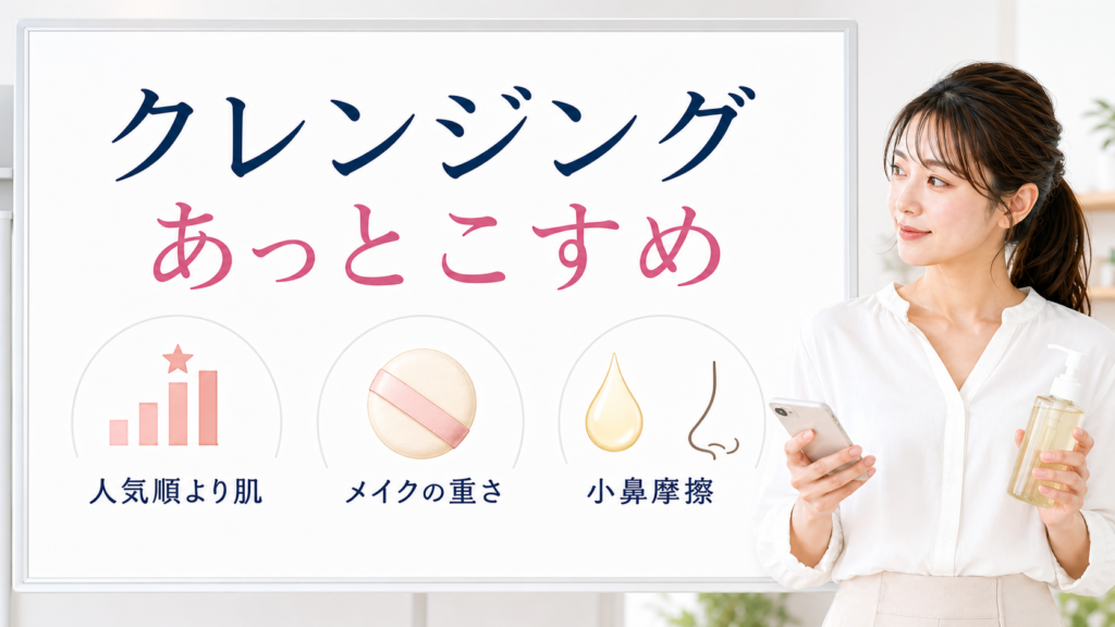 クレンジングをあっとこすめで選ぶ前に人気順より肌・メイクの重さ・小鼻摩擦を見る美容ボード