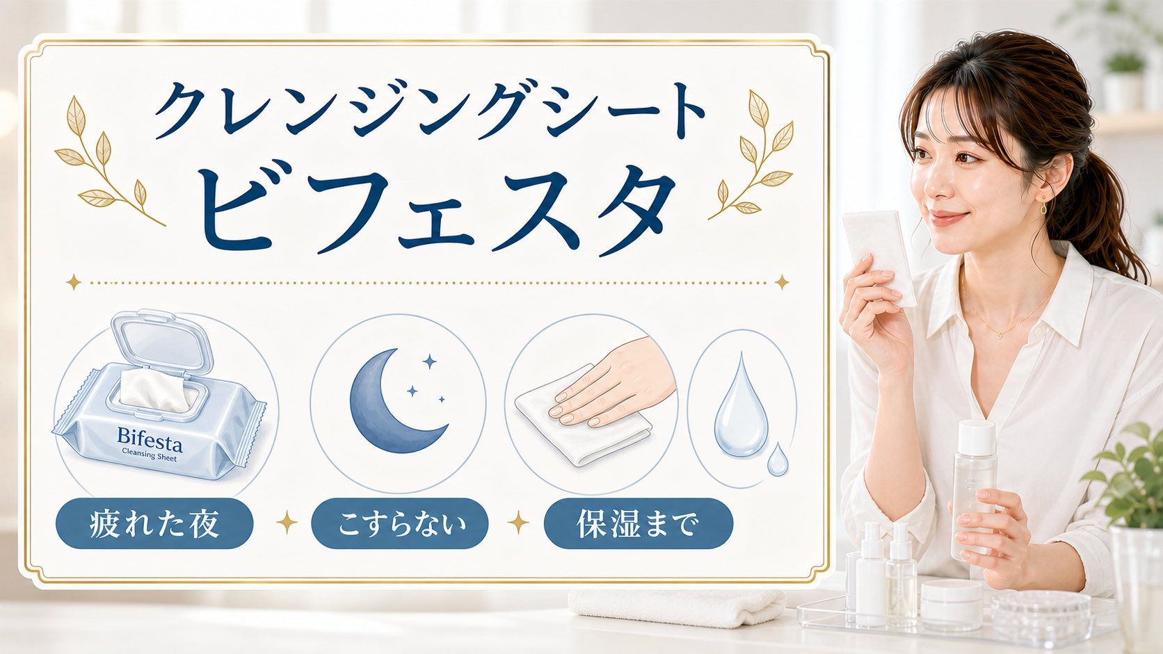 クレンジングシート ビフェスタを疲れた夜・こすらない・保湿までで示す美容ボード