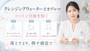 クレンジングウォーター ビオデルマをコットン、洗い流し不要、毛穴で整理する図