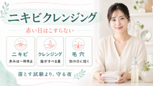 ニキビクレンジングを赤み、指がすべる量、毛穴の短いケアで整理する図