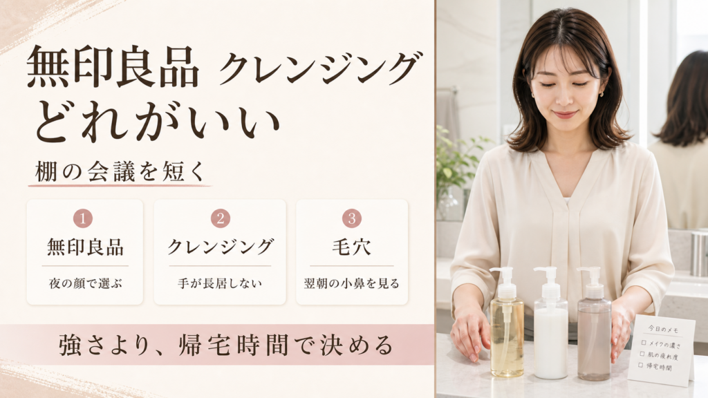 無印良品 クレンジング どれがいいを夜の顔、手の長居、毛穴で整理する図