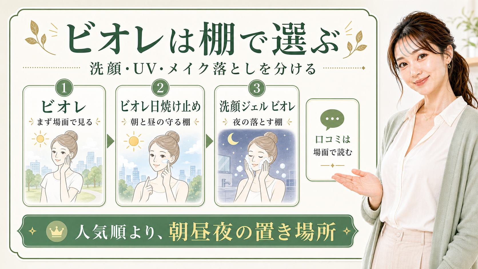 ビオレは棚で選ぶ 洗顔 UV メイク落としを分ける