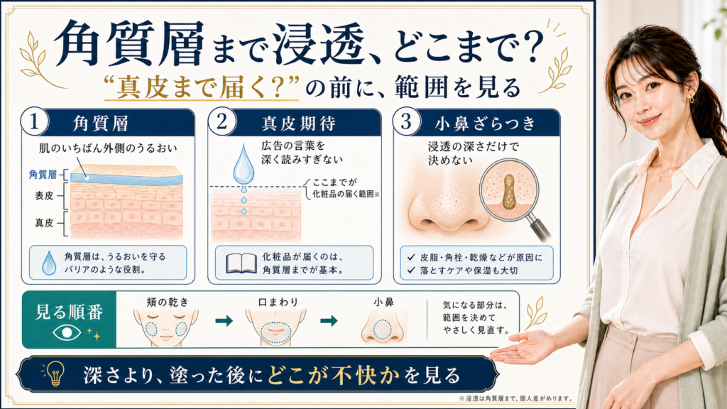 角質層まで浸透とはどこまで届くことかを範囲と小鼻ざらつきで説明するアイキャッチ