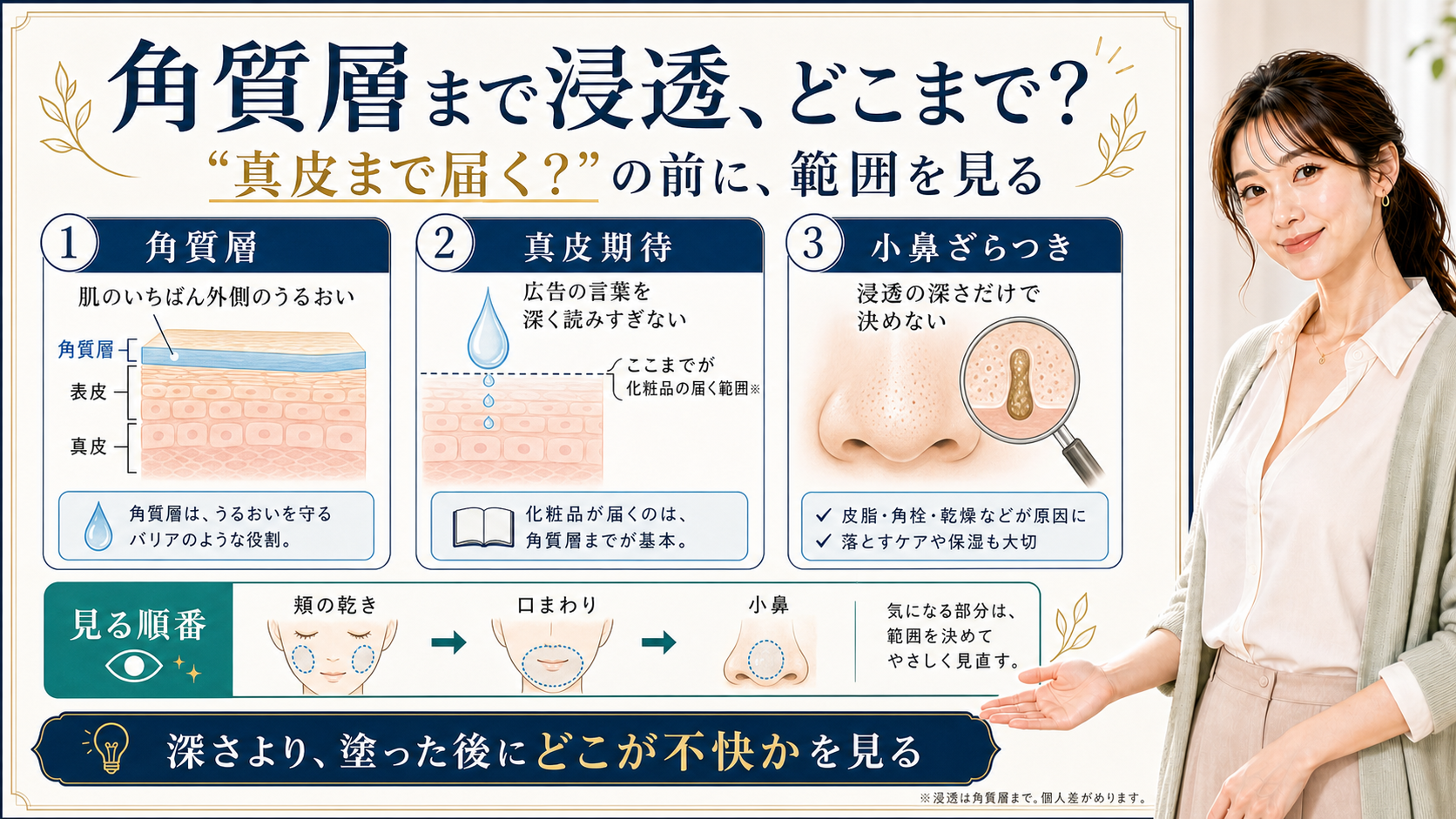 角質層まで浸透とはどこまで届くことかを範囲と小鼻ざらつきで説明するアイキャッチ
