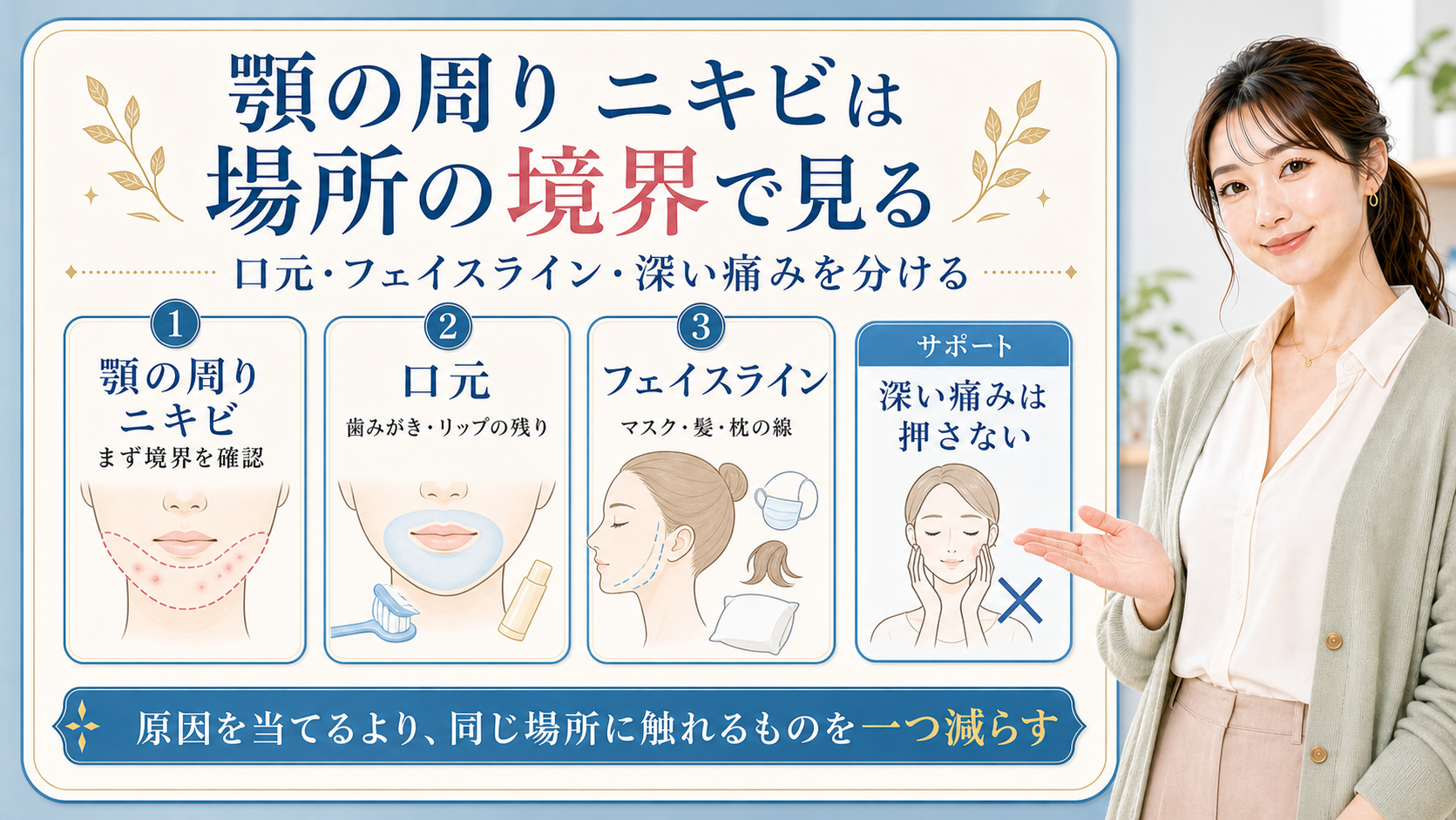 顎の周りニキビは場所の境界で見るBeauty Board