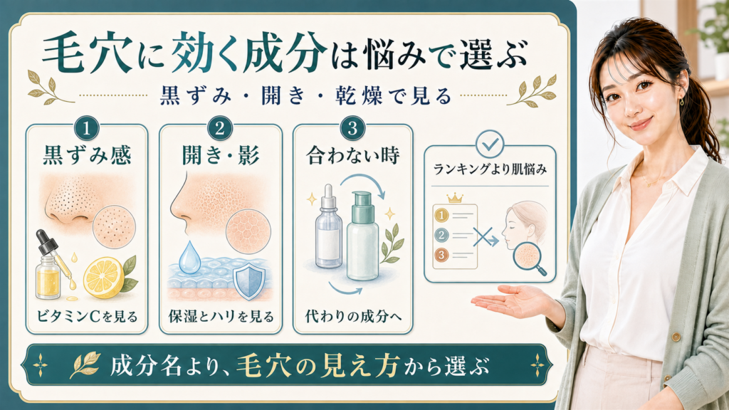 毛穴に効く成分を黒ずみ・開き・乾燥で選ぶ解説ボード