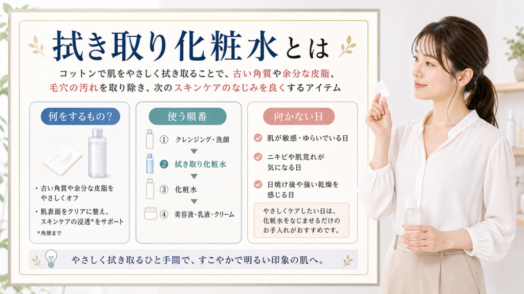 拭き取り化粧水とは何かを整理したアイキャッチ