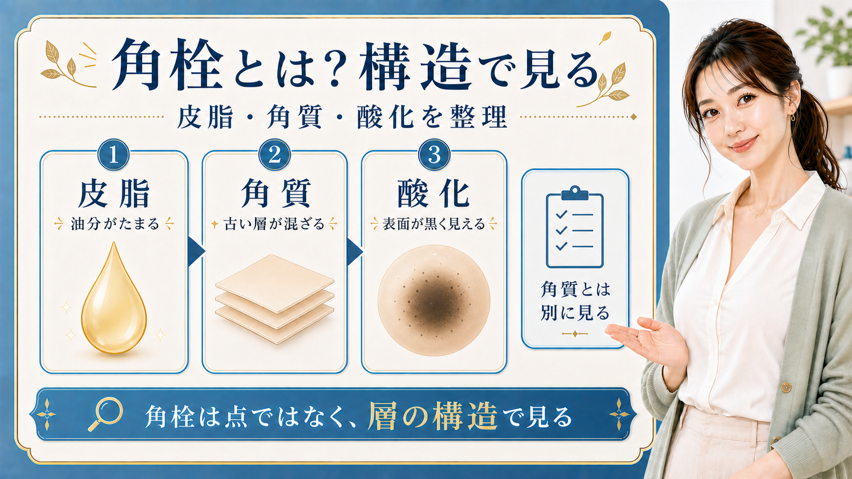 角栓とは何かを皮脂・角質・酸化の構造で整理する美容解説ボード